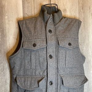 Banana Republic Men’s Small Gray Wool Blend Utility Vest Zip Button Pockets